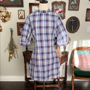 Lulu's Multicolor Plaid Dress with Puff Sleeves